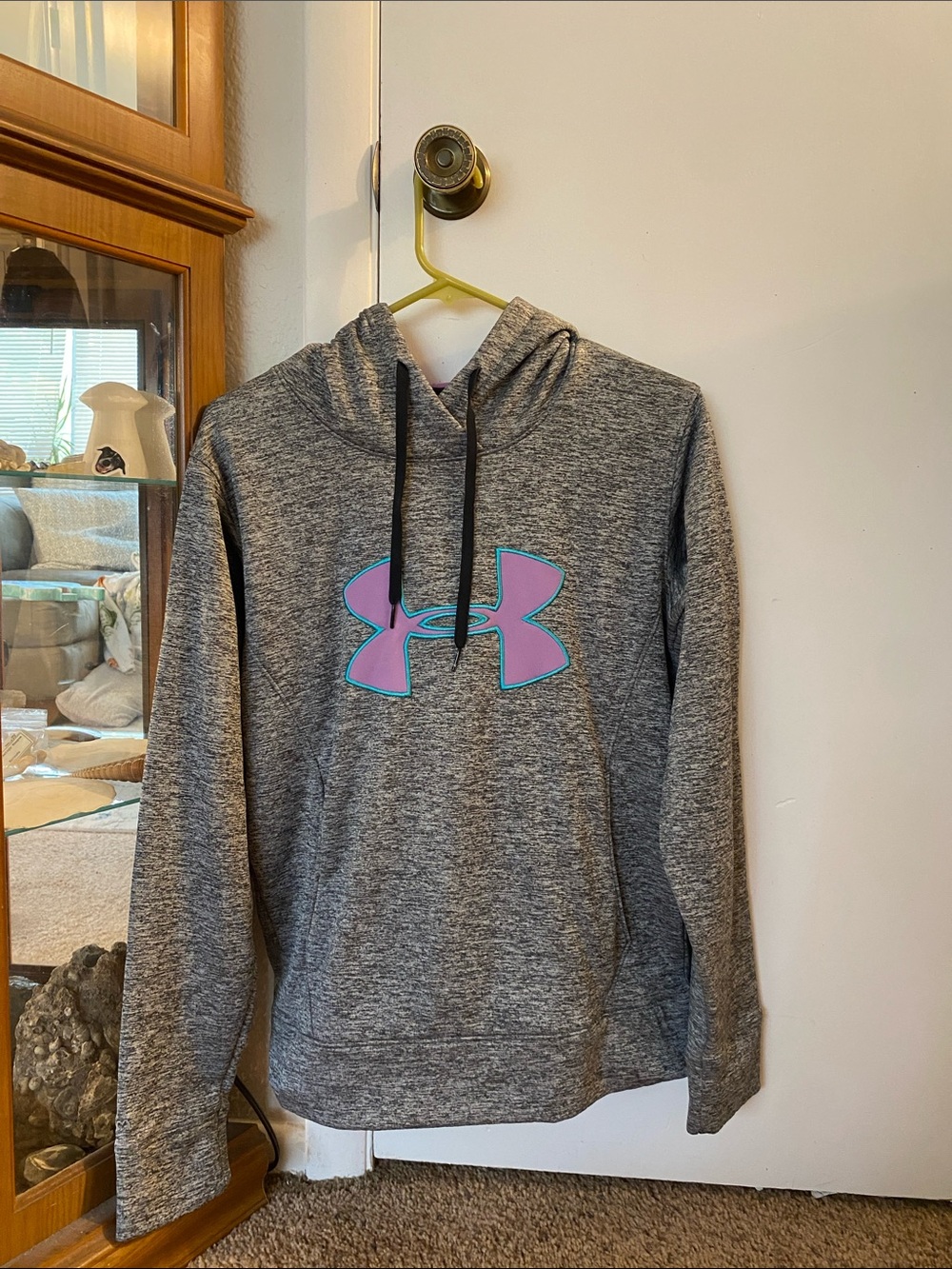 Under Armour Gray Hoodie with Purple and Teal Logo